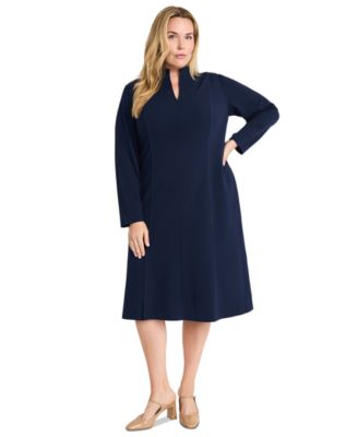 Maggy London - Plus Size Split-Neck Structured A-Line Dress