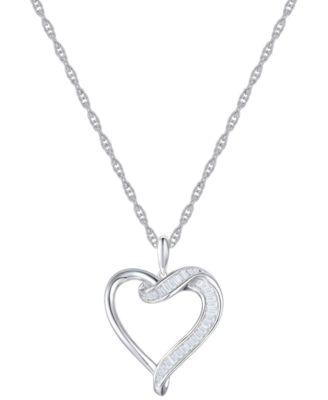 Macy's - Diamond Baguette Swirl Heart 18" Pendant Necklace (1/4 ct. t.w.) in Sterling Silver