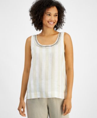 Charter Club - Women's Embellished Striped Tank Top