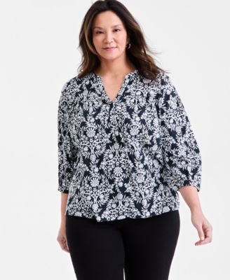 Style & Co - Plus Size Printed 3/4-Sleeve Top