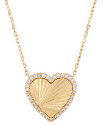 Macy's - Diamond Heart Sunray Halo 18" Pendant Necklace (1/6 ct. t.w.) in 14k Gold-Plated Sterling Silver