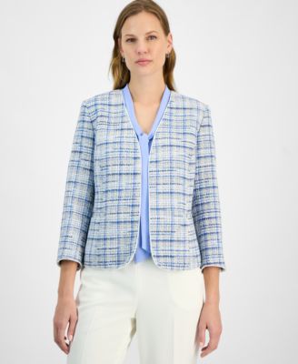 Kasper - Women's Tweed 3/4-Sleeve Open-Front Blazer