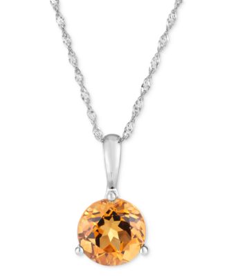 Macy's - Citrine Solitaire Pendant Necklace (1-5/8 ct. t.w.) in 14k White Gold