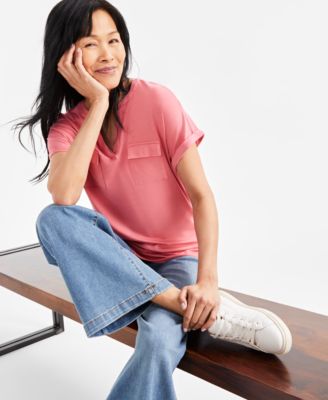 Style & Co - Petite Short-Sleeve Knit Camp Shirt