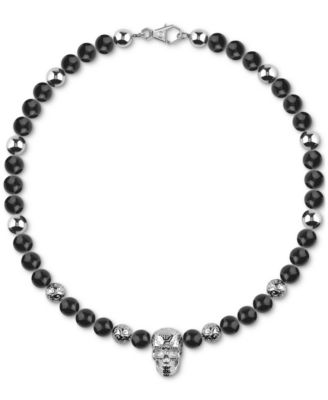 Philipp Plein - Men's Elite Skull Black Onyx Bead 19-2/3" Necklace in Stainless Steel