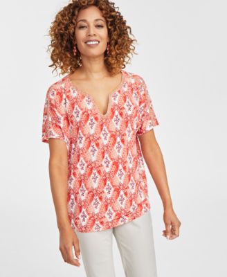JM Collection - Women's Embellished Printed Top, Exclusively at Macy's