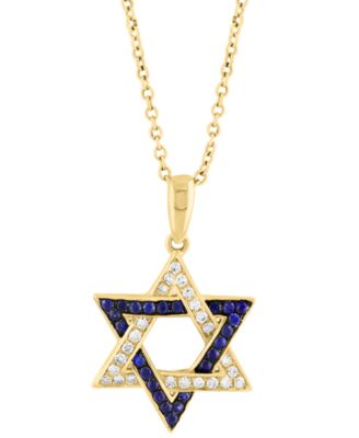 EFFY Collection - Sapphire (1/6 ct. t.w.) & Diamond (1/8 ct. t.w.) Star Of David Pendant Necklace in 14k Gold, 18" + 1" extender