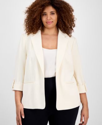 AK Anne Klein - Plus Size 3/4-Sleeve Open-Front Blazer