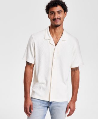 GUESS - Men's Anderson Short Sleeve Textured Knit Button-Front Camp Shirt