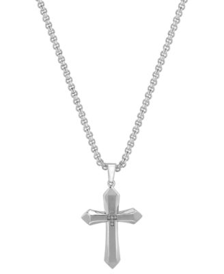 Blackjack - Men's Cubic Zirconia Cross 24" Pendant Necklace in Stainless Steel
