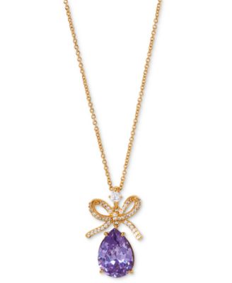 Eliot Danori - Silver-Tone Cubic Zirconia Bow Drop Pendant Necklace, 16" + 2" extender