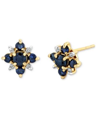 Macy's - Sapphire (3/4 ct. t.w.) & Diamond Accent Flower Stud Earrings in 10k Gold
