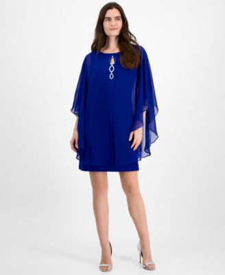 Connected - Petite Chiffon-Overlay Cape Dress