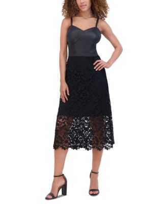 Siena - Women's Mix-Media Faux-Leather Floral-Lace Dress