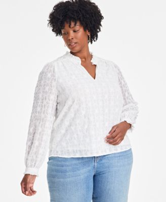 On 34th - Trendy Plus Size Embroidered Chiffon Top