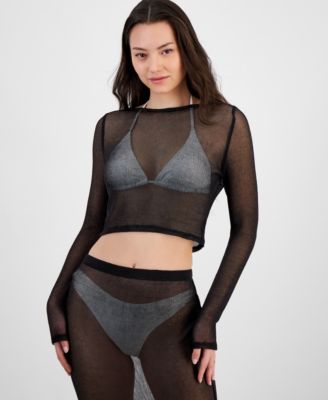 Miken - Juniors' Metallic Mesh Cover-Up Top