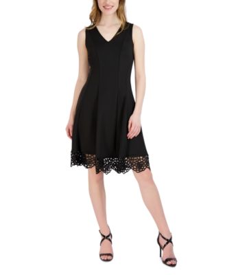 Donna Ricco - Women's Sleeveless Lace-Hem Knit Dress