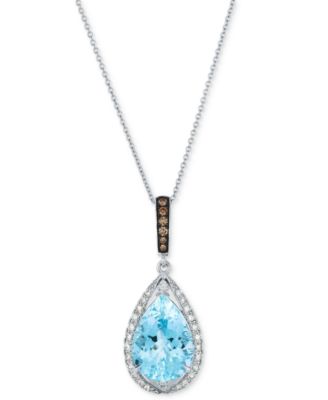 Le Vian - Sea Blue Aquamarine (5 ct. t.w.) & Diamond (1/3 ct. t.w.) Pear Halo  Adjustable 20" Pendant Necklace in 14k White Gold