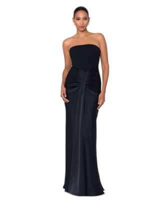 Betsy & Adam - Petite Strapless Drape-Front Satin Gown