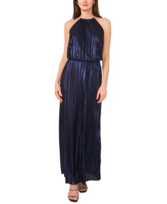 MSK - Petite Pleated Metallic Halter Sleeveless Gown