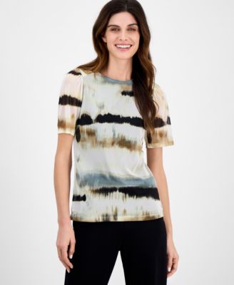 Anne Klein - Women's Watercolor-Print Elbow-Sleeve Top