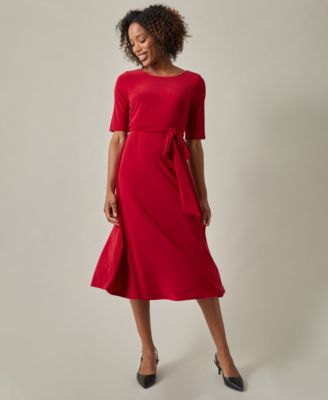 Kasper - Women's Tie-Waist Short-Sleeve Fit & Flare Dress