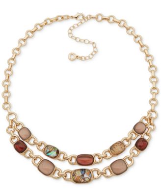 Anne Klein - Gold-Tone Link & Mixed Stone Layered Collar Necklace, 16" + 3" extender