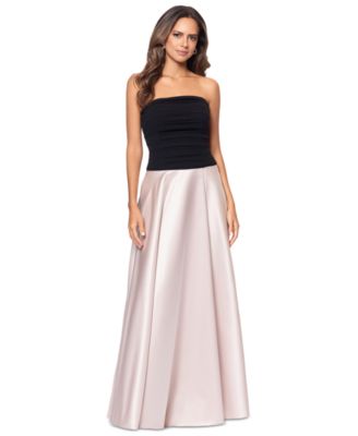XSCAPE - Women's Strapless Pleated-Top Mixed-Media Gown