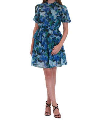 julia jordan - Women's Printed Short-Puff-Sleeve Chiffon Dress