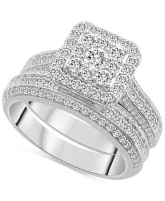 Macy's - Diamond Halo Cluster Bridal Set (1-1/2 ct. t.w.) in 14K White Gold