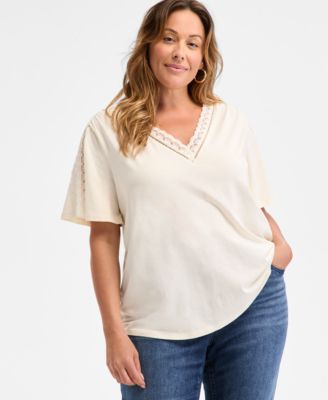 Style & Co - Plus Size Lace-Inset V-Neck Top