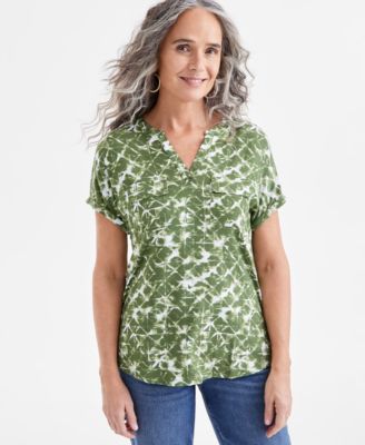 Style & Co - Women's Printed Split-Neck Knit Camp Shirt