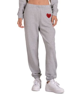 Elan - Women's Cotton High-Rise Heart-Graphic Cotton Sweatpants