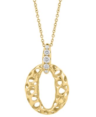 EFFY Collection - Diamond Openwork Oval Pendant 18" Necklace (1/5 ct. t.w.) in 14k Gold