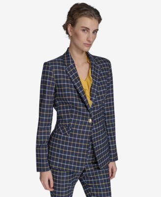Tommy Hilfiger - Women's Plaid-Print Slim-Fit Single-Button Blazer