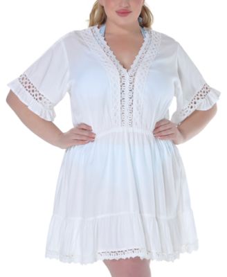 Raviya - Plus Size Lace-Inset Mini Cover-Up Dress