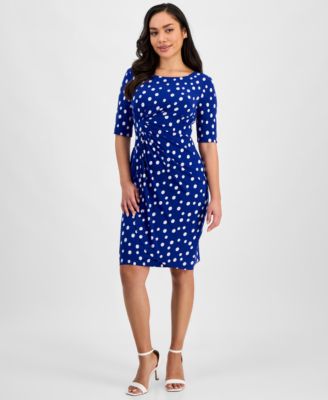 Connected - Petite Printed Short-Sleeve Faux-Wrap Sheath Dress