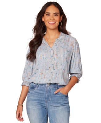 Democracy - Petite Elbow-Sleeve Pintuck Blouse