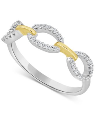 Macy's - Diamond Link Ring (1/6 ct. t.w.) in Sterling Silver & 10k Yellow Gold