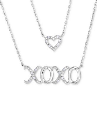 Macy's - Diamond Heart and XOXO 17" Layered Necklace (1/10 ct. t.w.) in Sterling Silver