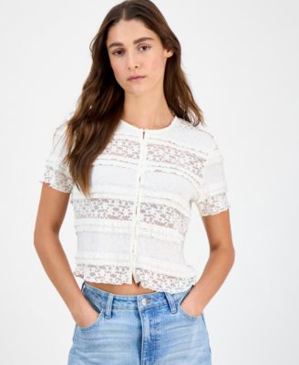 And Now This - Women's Scoop-Neck Short-Sleeve Lace Top
