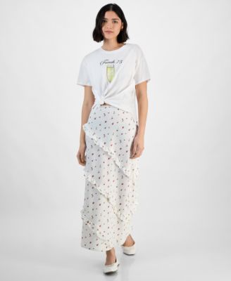 And Now This - Women's Asymmetric Midi Ruffle Slip Skirt