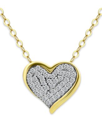Giani Bernini - Pav&eacute; Cubic Zirconia Heart Pendant Necklace (5/8 ct. t.w.) in 18k Gold Over Sterling Silver, 16" + 2" extender
