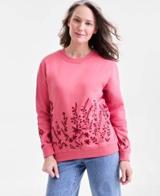 Style & Co - Women's Floral Fling Embroidered Fleece Sweater