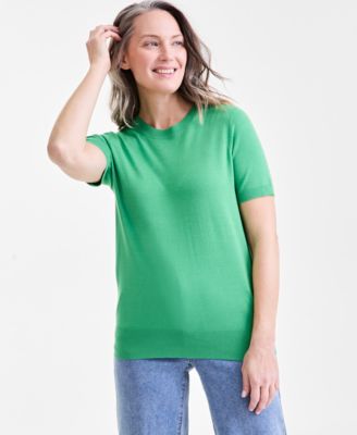 Style & Co - Women's Solid Round-Neck Short-Sleeve Sweater
