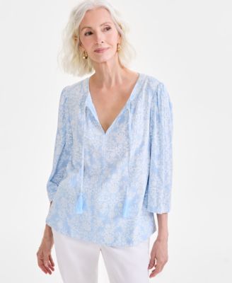 Style & Co - Petite Floral Medallion Easy Split-Neck Blouse