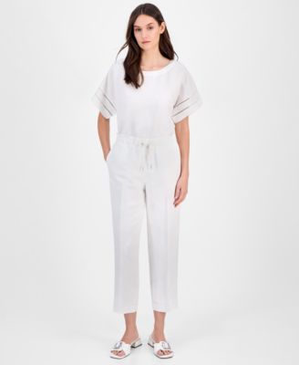 Anne Klein - Petite High-Rise Tie-Waist Cropped Pants
