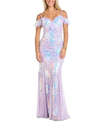 Morgan & Company - Women's Sequined Floral Lace-Up Gown