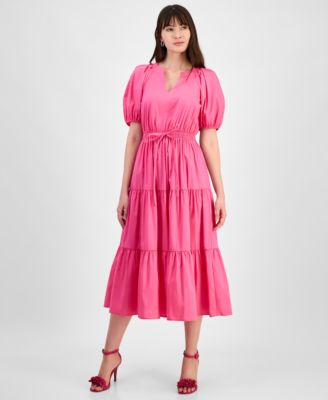 Anne Klein - Women's Tiered Tie-Waist Puffed-Sleeve Dress
