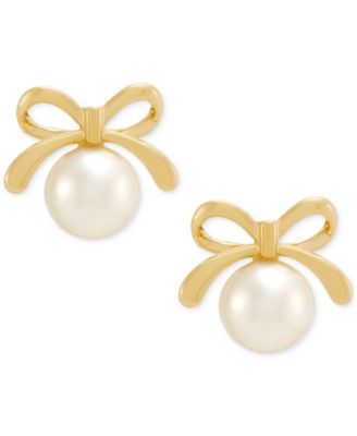 Macy's - Cultured Freshwater Pearl (5-1/2-6mm) Bow Stud Earrings in 10k Yellow Gold
